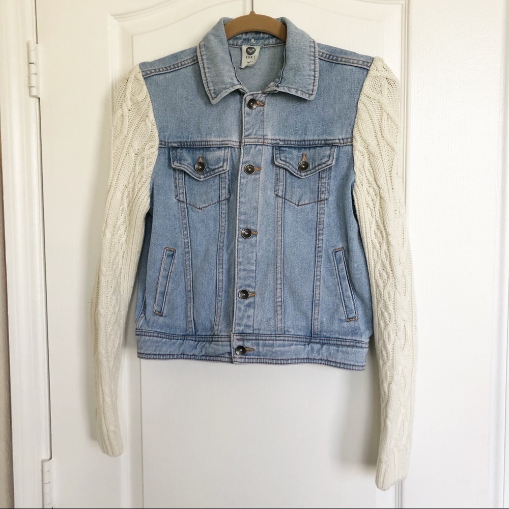 ROXY Denim Jacket with Knitted Sleeves Size S